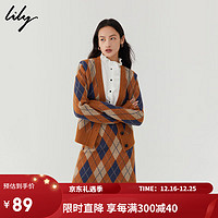 LILY 2022冬女装复古时尚格纹修身款A字针织短裙 918南瓜橘 M