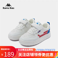 Kappa Kids卡帕魔术贴板鞋儿童休闲鞋大小童小白鞋百搭运动鞋冬季童鞋 米白/兰 35码