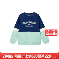 Skechers斯凯奇男童加绒卫衣2023撞色休闲秋冬中大童衣服L423B053 蓝色深渊/005F 170cm