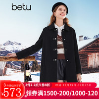 百图betu女装2023冬毛呢外套赫本风双面呢中长款大衣女2310T16 黑色 M