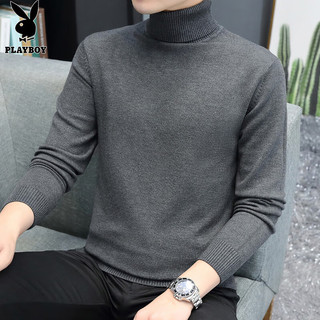 PLAYBOY 花花公子 毛衣男高领秋冬季针织衫男士外套男装保暖打底衫线衣服 黑色 XL