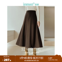 茵曼（INMAN）羊毛呢半身裙冬女装小个子百褶A字裙子 暗咖啡 M
