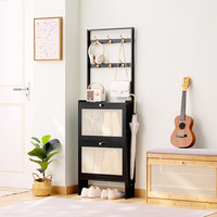 木马人超薄鞋柜家用门口楼道室内入户翻斗鞋架子换鞋收纳玄关柜一体多层 【深17CM】黑色单层-二门50长