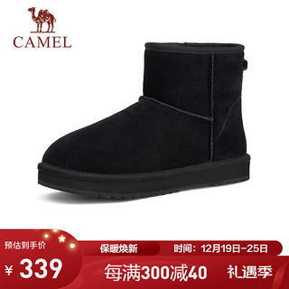 骆驼（CAMEL）男士加绒保暖防寒中帮羊毛雪地靴 G13W837105 黑色 42 