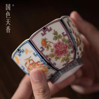 梵陶阁 中国德化白瓷描金万物六方聚财杯150ml礼盒装