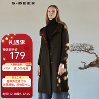 S.DEER圣迪奥女装潮流时尚畅剪裁设计开衩下摆对称贴袋连帽衣S18481870 军绿 M/165