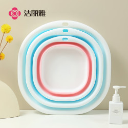 洁丽雅 旅行折叠盆洗脸盆出差家用宿舍洗脸盆便携式旅游泡脚北欧粉-小号