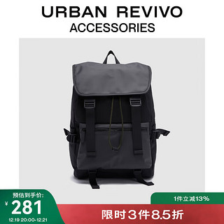 URBAN REVIVO2023男士潮酷拼接大容量双肩包UAMB32037 正黑