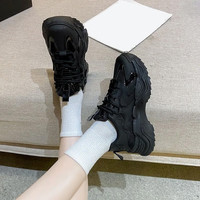 LMOG 老爹鞋女2023秋冬季新款时尚百搭厚底增高运动休闲跑步鞋子女黑色 黑色 38