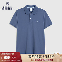 布克兄弟（BrooksBrothers）男士23春秋新纯棉翻领撞色LOGO短袖POLO衫 4003-蓝色 M