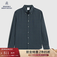 布克兄弟（BrooksBrothers）男士春秋纯棉扣结领格纹长袖休闲衬衫 B475-藏青色格纹 XL