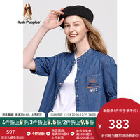 Hush Puppies暇步士女装春季灯笼袖复古牛仔衬衫 186牛仔蓝 L