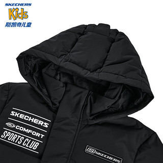 斯凯奇（Skechers）男女童梭织中款羽绒外套P423B012 男童/碳黑/0018 170cm