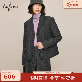 伊芙丽（eifini）伊芙丽时尚复古人字纹老钱风西装女2023冬装 黑色 160/84A/M