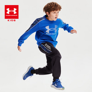 安德玛（Under Armour）男大童圆领加绒卫衣秋冬儿童加厚保暖印花拼接运动套头卫衣 皇家蓝 130cm