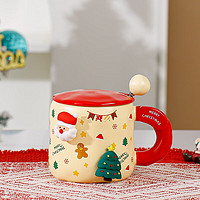 天喜（TIANXI）圣诞节杯子女家用创意喝水杯带盖勺陶瓷杯送闺蜜办公室马克杯 圣诞姜饼人+盖勺