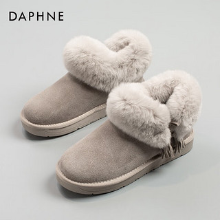 达芙妮（DAPHNE）东北毛毛雪地靴女加绒加厚防滑厚底面包保暖短靴棉鞋 岩浆灰色 36
