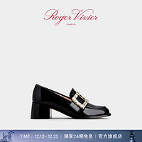 ROGERVIVIER 2024早春新款RV女鞋Viv' Rangers钻扣漆皮乐福鞋 黑色 37