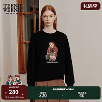 Teenie Weenie小熊加绒卫衣女20圆领学院风套头卫衣落肩宽松韩版 黑色 175/XL