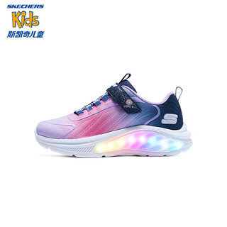 SKECHERS 斯凯奇 公主爱心闪灯鞋女童魔术贴休闲鞋中大童舒适运动鞋303721L 海军蓝色/多彩色/NVMT 27.5码