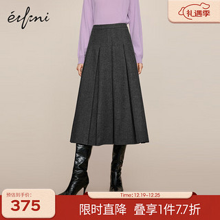 eifini 伊芙丽 时尚复古人字纹绗棉老钱风女2023冬装半身裙 黑色 160/64A/M