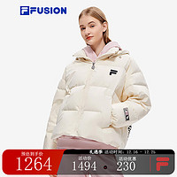 FILA FUSION斐乐潮牌女子羽绒服保暖羽绒服连帽外套 麦乳色-BG 165/84A/M