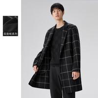 太平鸟女装 男装春秋季格纹毛呢老钱风中长款翻领绵羊毛外套男式大衣