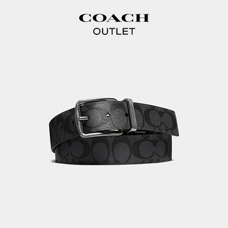 蔻驰（COACH）奥莱男士针扣可裁剪双面腰带，38MM 碳灰色/黑色