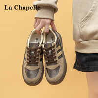 La Chapelle拉夏贝尔女鞋厚底德训鞋女复古美式小众休闲百搭运小白鞋子女 棕金LX-A012BR 37