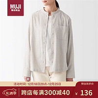 MUJI 無印良品 无印良品（MUJI） 女式 法兰绒 立领衬衫 长袖休闲 百搭衬衫 米色格纹 L