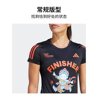 adidas阿迪达斯女装北京马拉松印花跑步运动上衣圆领短袖T恤 黑色 A/XL