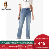 Hush Puppies暇步士女装2024春时尚复古水洗做旧直筒牛仔裤女 186牛仔蓝 26