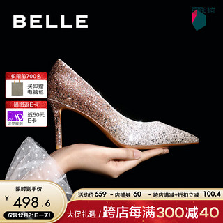 BeLLE 百丽 时尚休闲高跟鞋女24春季百搭单鞋BDAK3AQ4 金色-跟高8CM 36