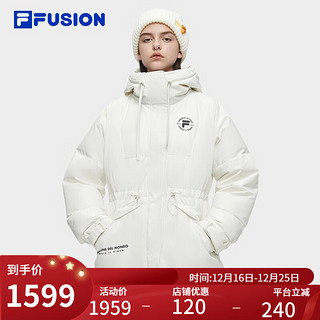 FILA FUSION斐乐潮牌羽绒服女时尚休闲连帽收腰上衣 纶度白-WT 170/88A/L