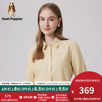 Hush Puppies暇步士女装2024春季基础纯色简约通勤宽松版亚麻混纺透气衬衫 114浅黄 S
