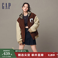 Gap男女装冬季2023款宽松保暖棒球服外套840916 棕色 175/96A(L)