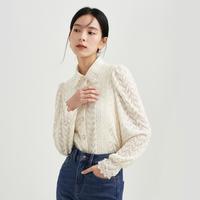法式蕾丝镂空长袖绣花衬衫女春秋款设计感气质通勤衬衣上衣