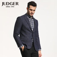 庄吉(Judger)秋冬厚款意大利梭织羊毛面料西装休闲男士磨毛加厚便西服毛料外套 蓝色格子 165/92B