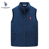 美国马球协会 U.S. POLO ASSN.马甲男抓绒衣背心男士休闲外套春秋坎肩无袖立领上衣男装蓝色2XL