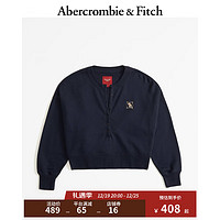 ABERCROMBIE & FITCH【龙年系列】女装 小麋鹿短款辣妹新年亨利式圆领卫衣 355479-1 海军蓝 XXS (160/80A)