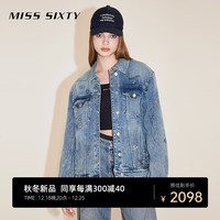 MISS SIXTY牛仔外套女重工蝴蝶钻饰美式复古街头休闲 中蓝 XS