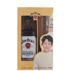 JIM BEAM 金宾 波本威士忌 白占边 1000ml+杯子 嗨棒礼盒装