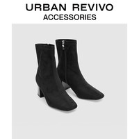 URBAN REVIVO冬女士摩登气质通勤风方头短靴UAWS30079 黑色 37