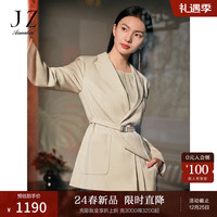 玖姿·安娜蔻简约风设计腰带天丝羊毛西装休闲外套女2024春季 杏色 M