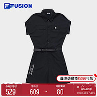 FILA 斐乐 FUSION斐乐潮牌梭织连体裤女夏时尚衬衫领短袖连体工装短裤