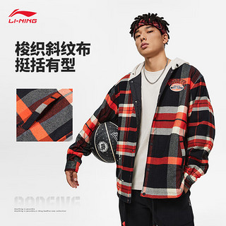 李宁（LI-NING）反伍场下丨棉服男24刺绣连帽开衫棉服格子运动外套AFMU003 红黑格子-1 3XL