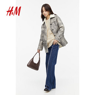 H&M女装外套时尚气质泰迪绒衬里涂层外套1220165 深灰色/做旧 155/80A