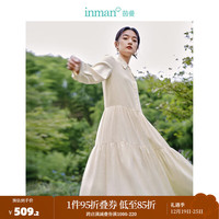 茵曼（INMAN）新中式设计感镂空绣花领连衣裙2023冬女装宽松遮肉A摆裙 梨花杏 S