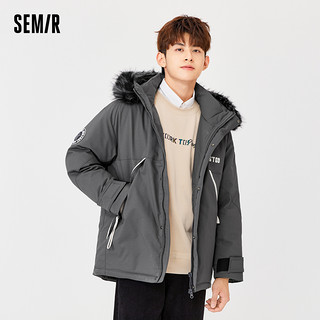 Semir 森马 羽绒服男冬季字母印花连帽毛领宽松潮流男士保暖外套加厚