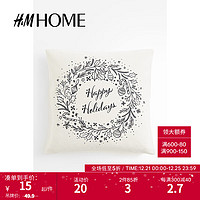 H&M 包邮：H&M HOME居家布艺2023秋季新款印花靠垫套1190453 自然白/花环 50x50